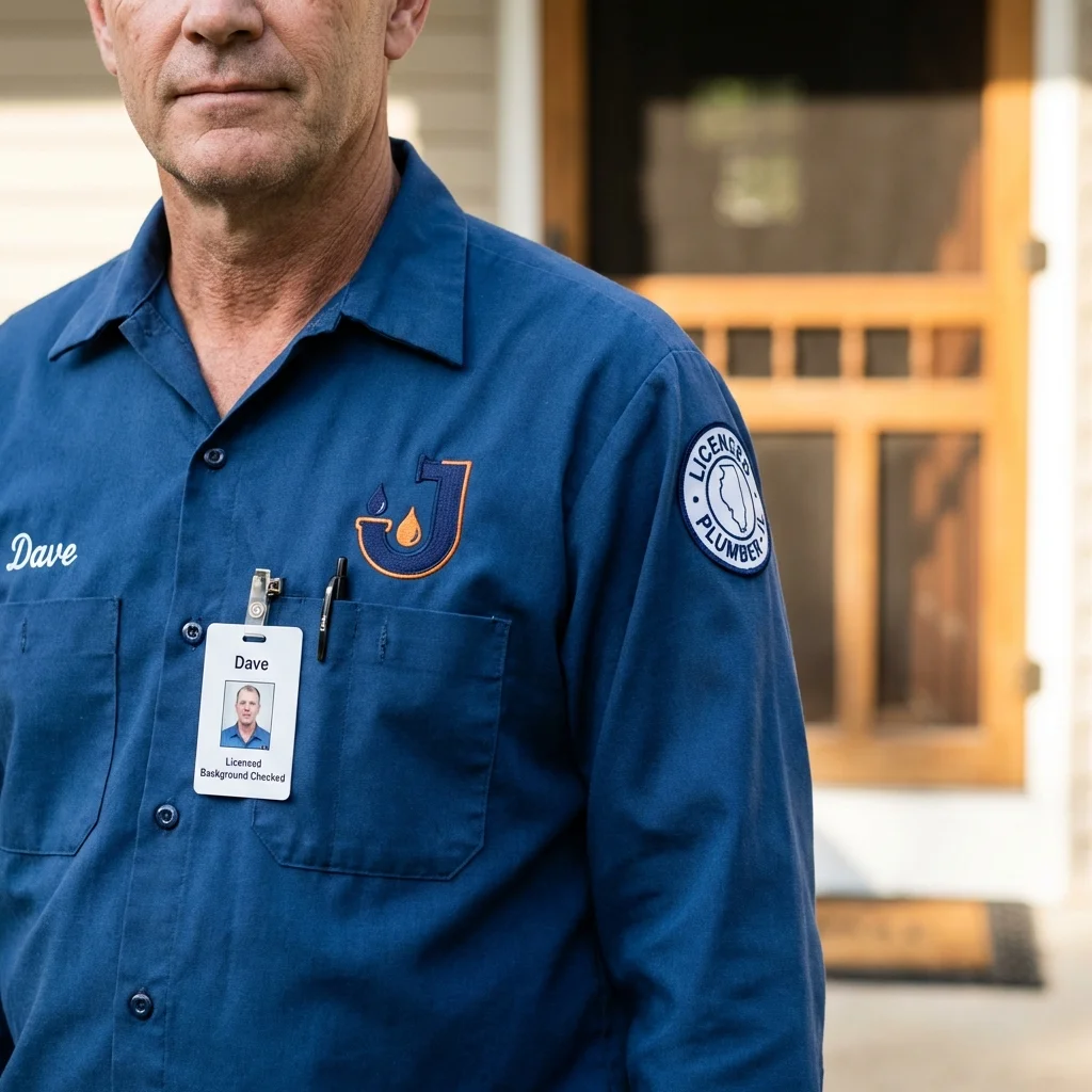 Licensed plumber showing ID badge in Grandview, WA