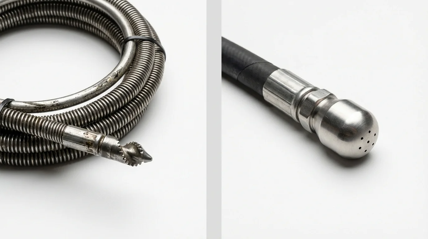 Drain snake cable and hydro jetting nozzle used for drain cleaning in Grandview, WA