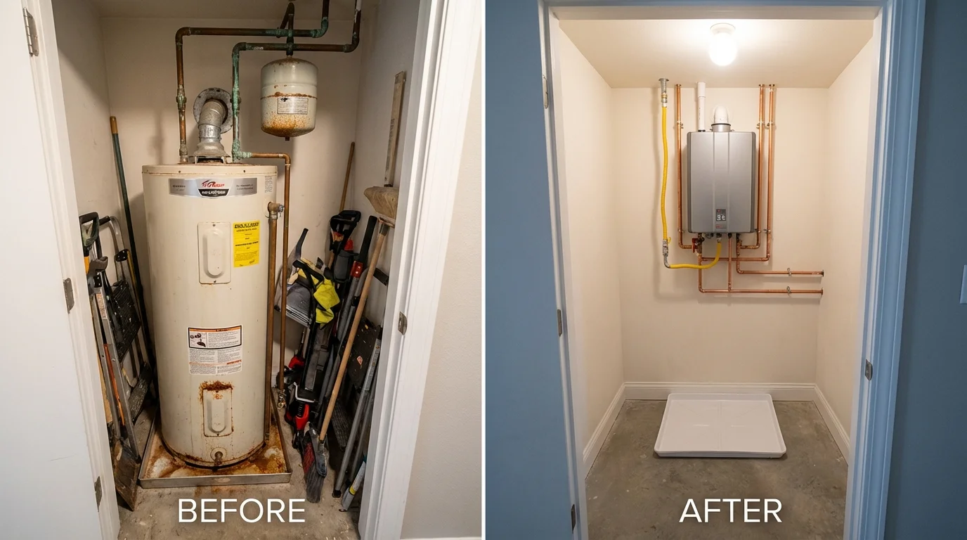 Tank water heater versus wall-mounted tankless unit comparison for Grandview, WA homeowners