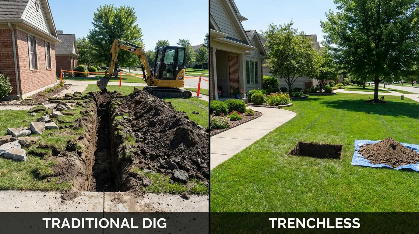 Trenchless sewer repair with minimal yard damage versus traditional excavation in Grandview, WA